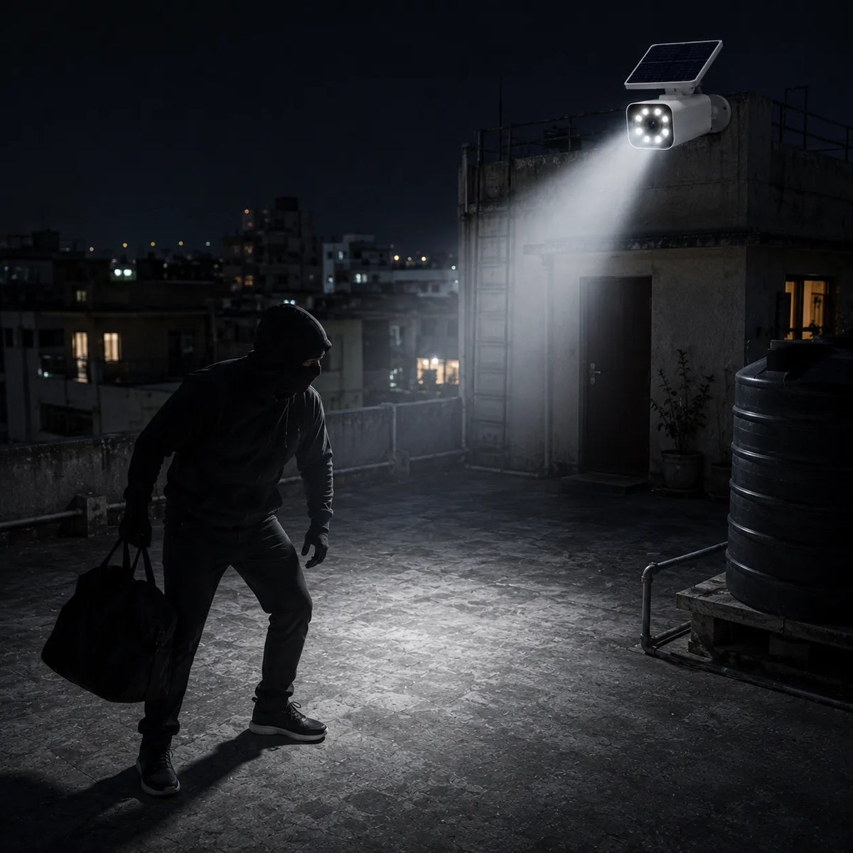 Solar Motion Sensor Spotlight for Security of Balcony, Porch, Pathway and Patio