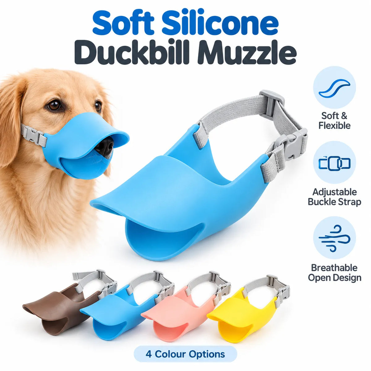 Waterproof Durable Duckbill Dog Muzzle Adjustable Silicone Breathable Anti-Bite Anti-Bark Pet Safety Mouth Cover Guard