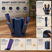 4-Arm Telescopic Drying Rack, Electric Foldable Machine with Fan, 3-Stage Timer, Fast Warmer for Ski Boots, Gloves, Hockey Skates, Shoes