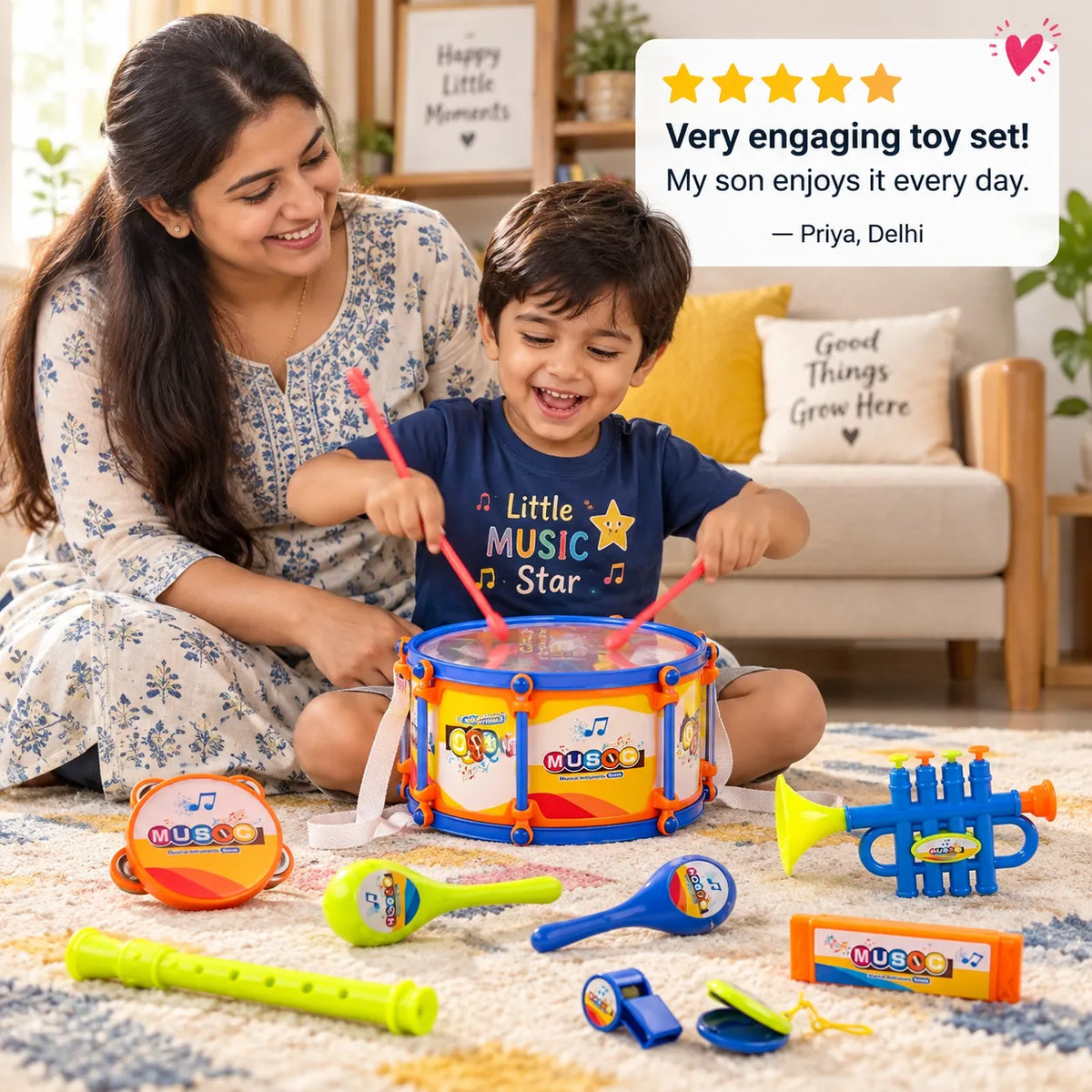 Rockstar Drum Set For Kids with 2 Drum Sticks and Microphone, Musical Instruments Playset, Birthday Gift for Boys and Girls