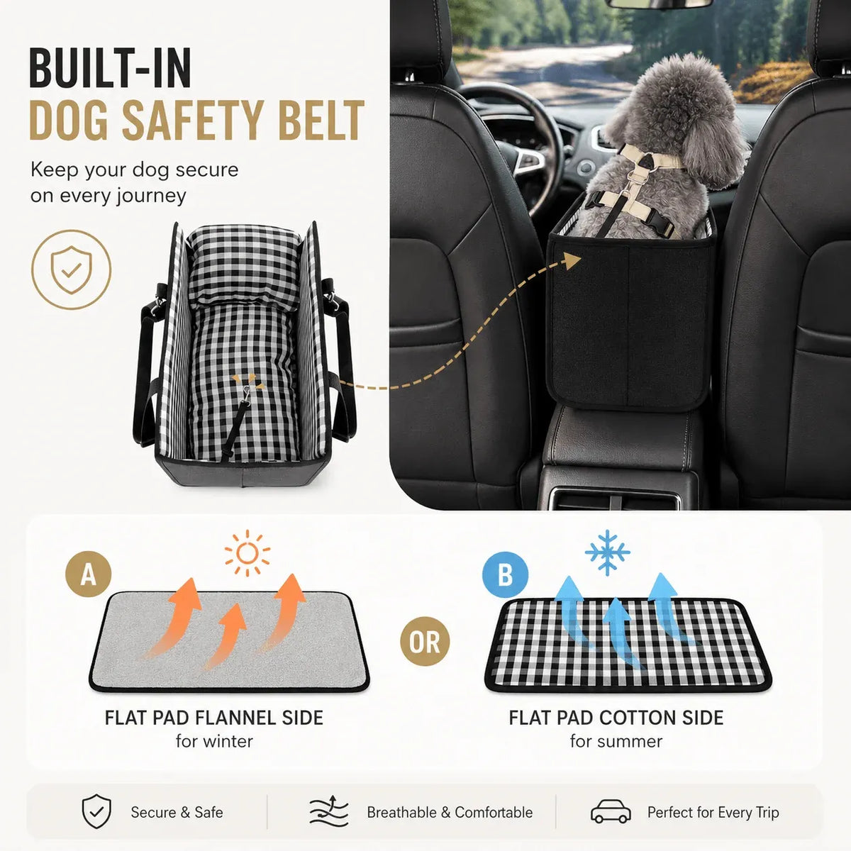 2-in-1 Pet Carrier & Console Seat Dog Car Seat for Small Dogs and Cats