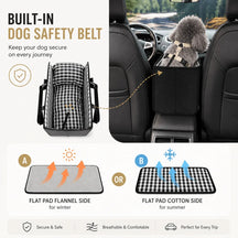 2-in-1 Pet Carrier & Console Seat Dog Car Seat for Small Dogs and Cats