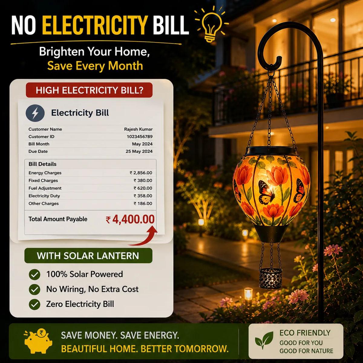 Hot Air Balloon Solar Lantern with Flickering Flame Light for Outside Garden Patio Porch Tree Yard
