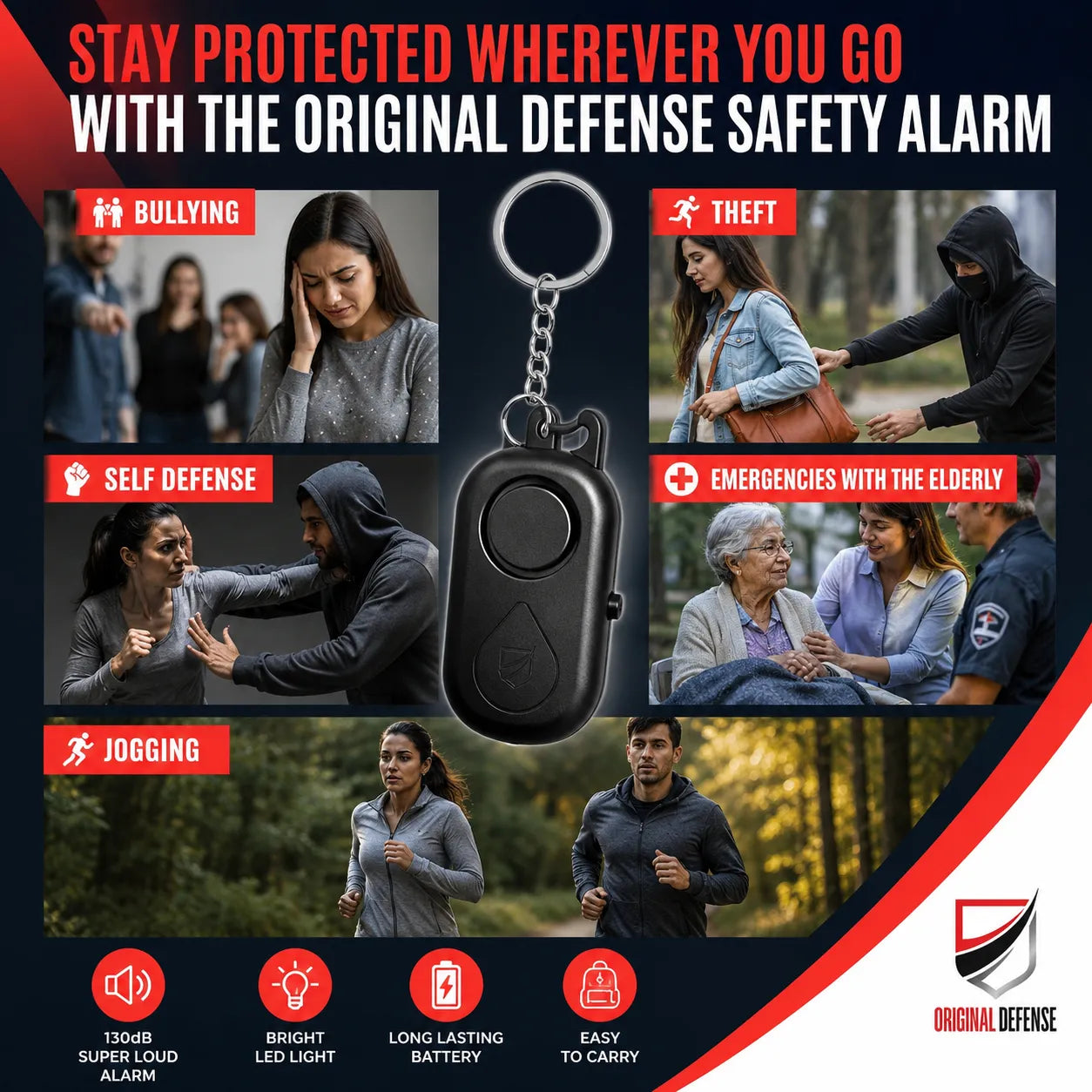 Emergency Self-Defense Safety Alarm Keychain with LED Strobe Light for Women, Children, and Elderly