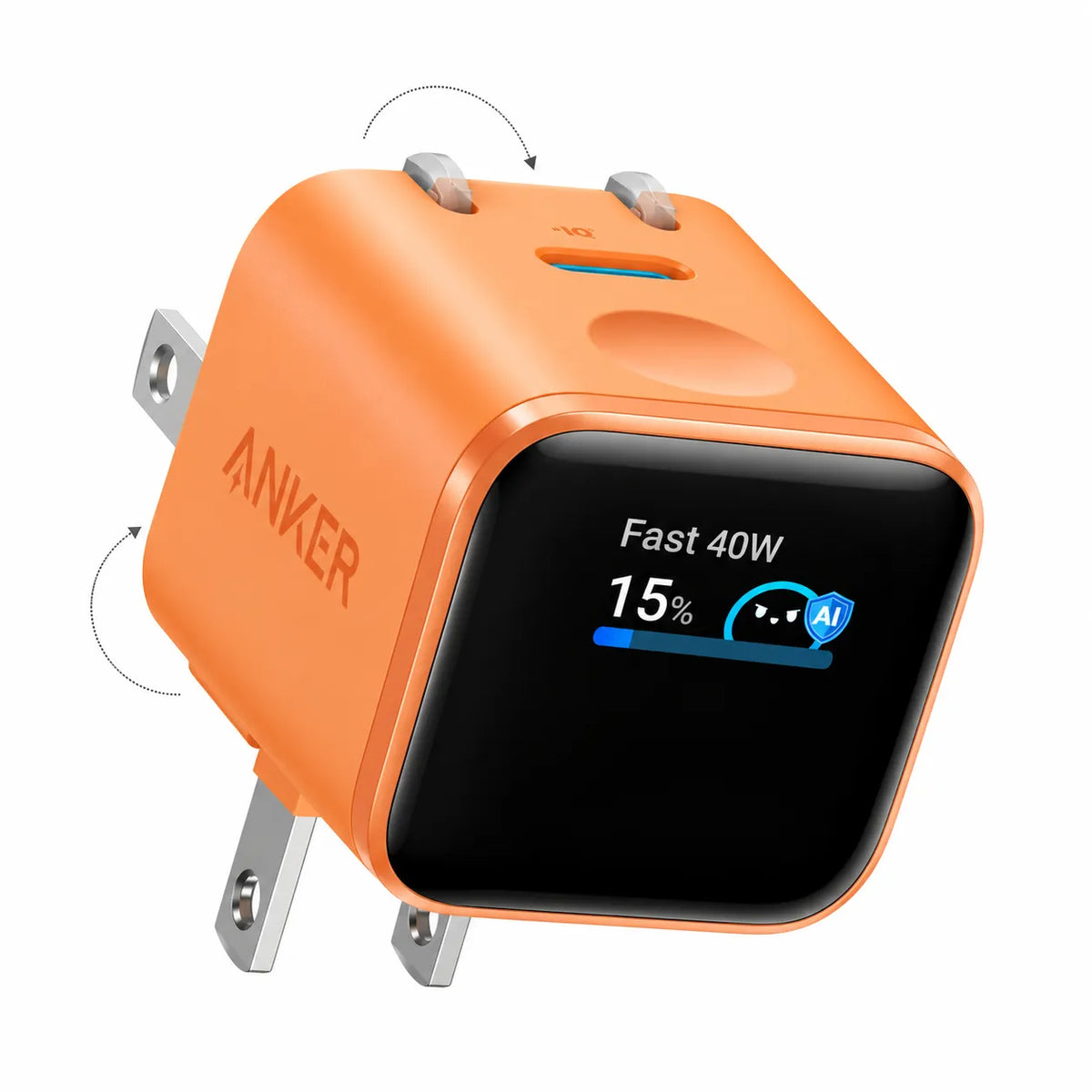 Anker Smart Display Charger, 45W Fast Charging USB C Charger with Smart Recognition, Built-in Maintenance Mode, Compact with 180° Foldable Plug