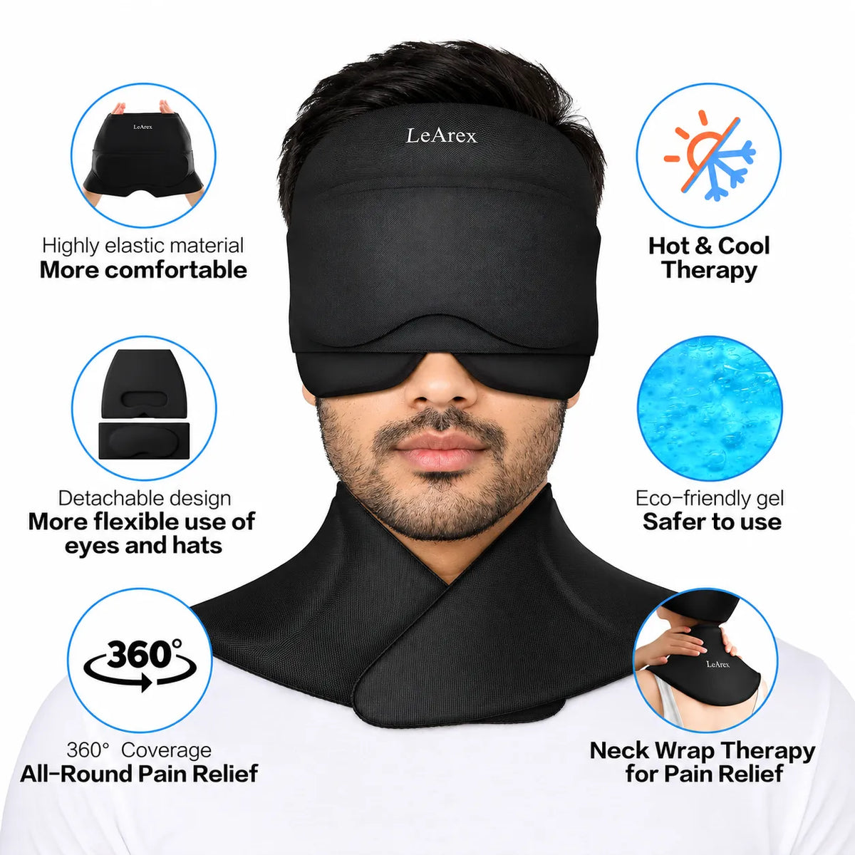 3 in 1 Migraine Relief Cap, Hot and Cold Therapy for Relief of Headaches, Stiff Neck and Eye Fatigue