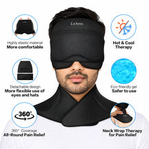 3 in 1 Migraine Relief Cap, Hot and Cold Therapy for Relief of Headaches, Stiff Neck and Eye Fatigue