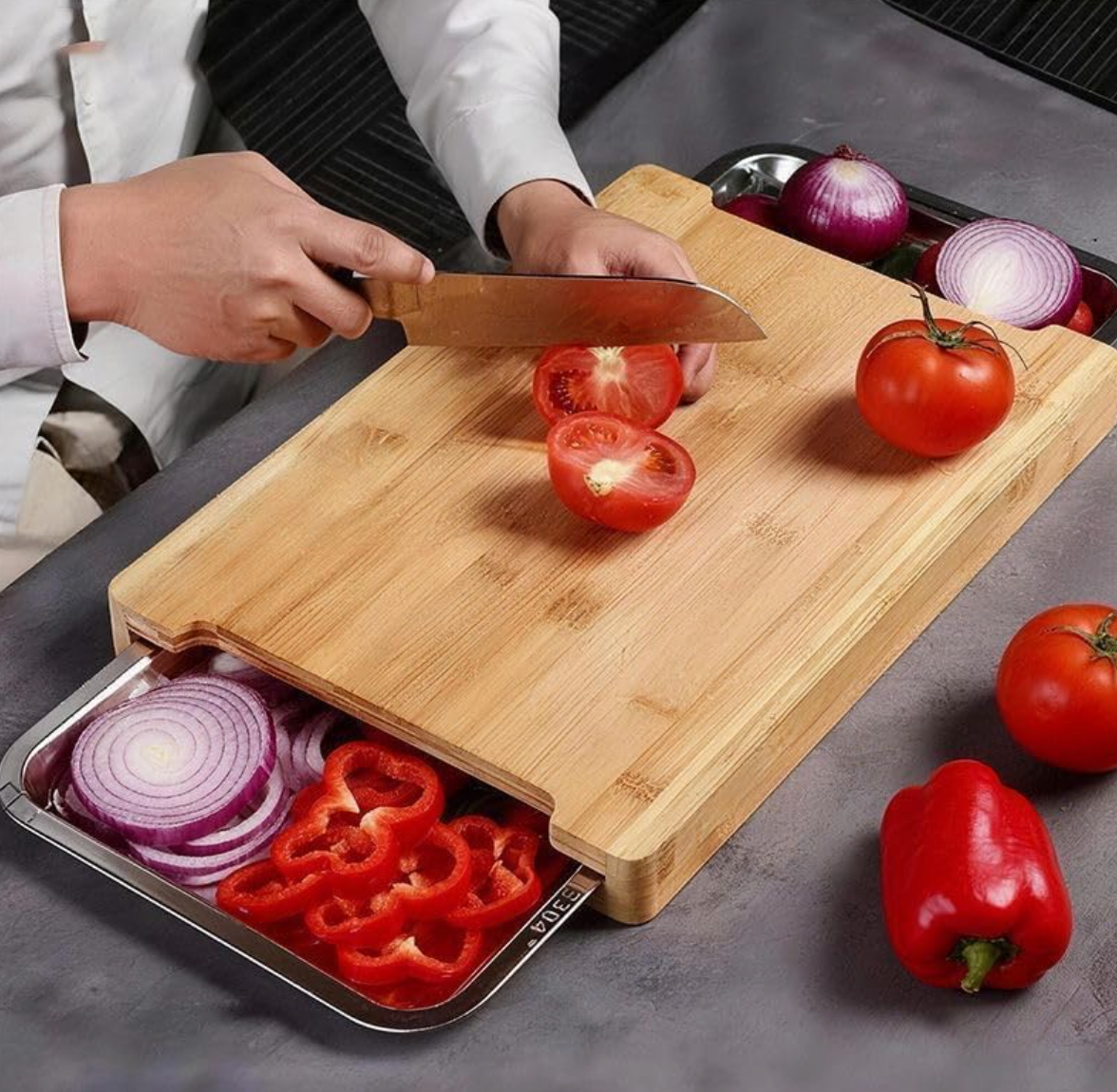 Chopping Board With Double Sided Slider Trays