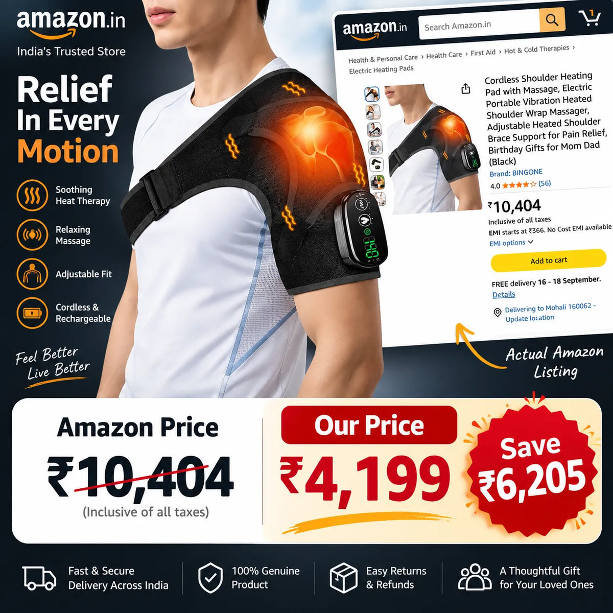 Cordless Shoulder Heating Belt with Professional Grade Joint Recovery System For Pain Management And Relaxation