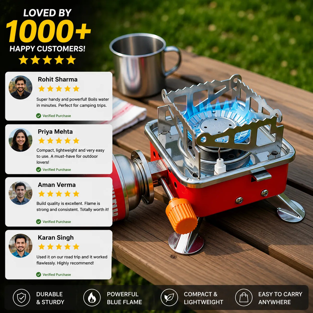 Portable Camping Gas Stove for Travel, Hiking, Outdoor Picnic & Emergency Cooking Use with Storage Bag