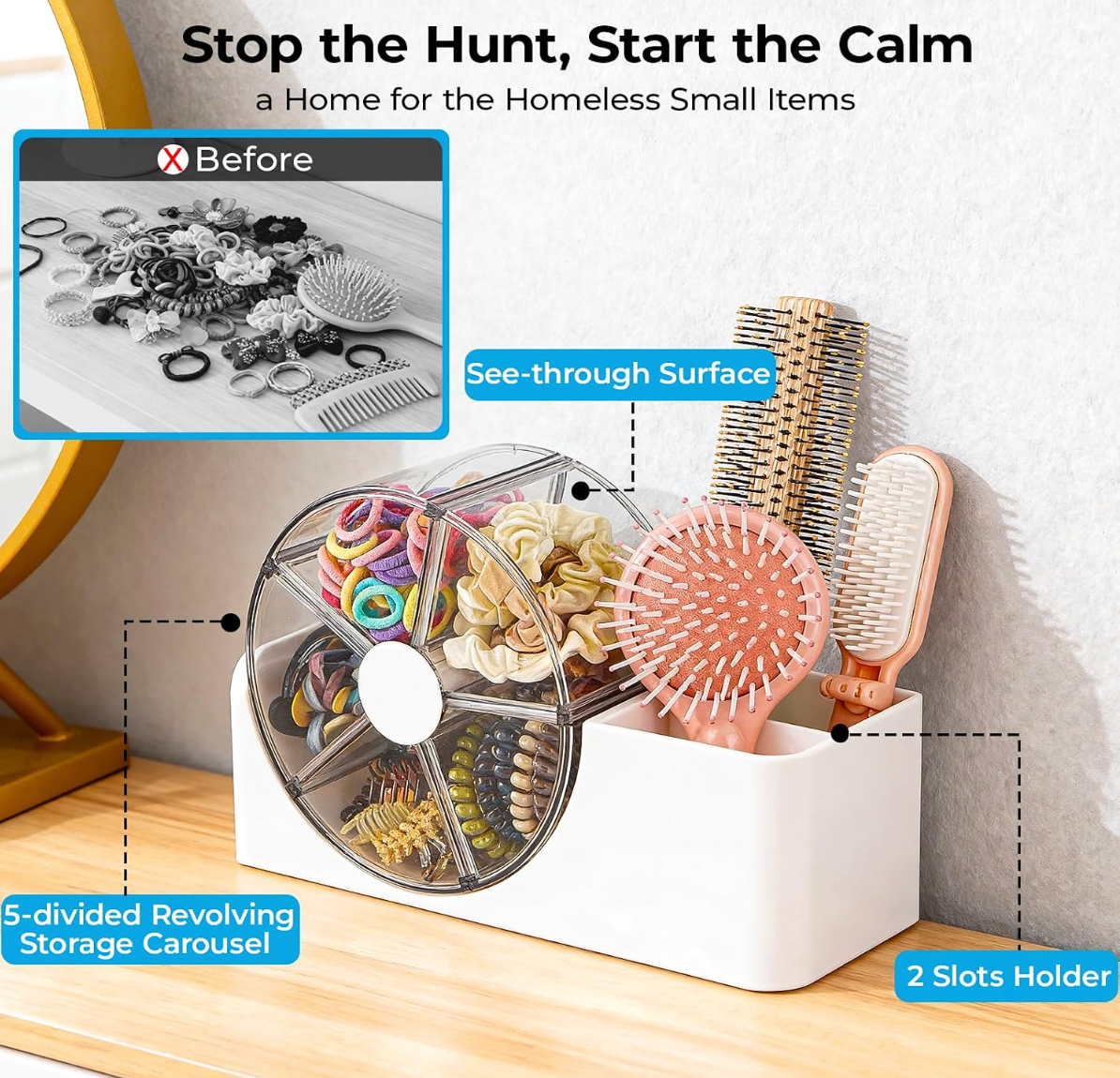 5-Section Rotating Hair Accessories Organizer