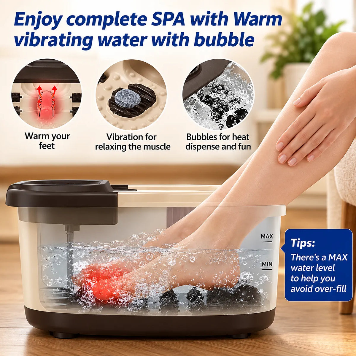 Electric Spa Foot Massager Machine With 8 Manual Rollers, Digital Panel, Bubble Bath & Water Heating Technology For Pedicure, Pain Relief & Foot Care