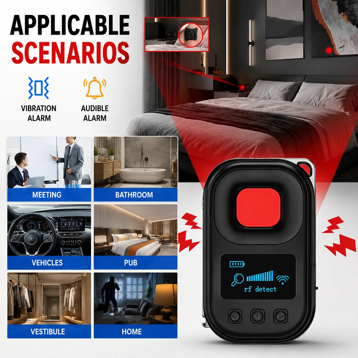 Advanced T03 Invisible Camera Detectors, Multi-Functional Anti-Spy Device with RF Signal Detection