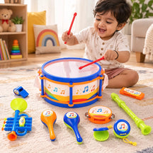 Rockstar Drum Set For Kids with 2 Drum Sticks and Microphone, Musical Instruments Playset, Birthday Gift for Boys and Girls