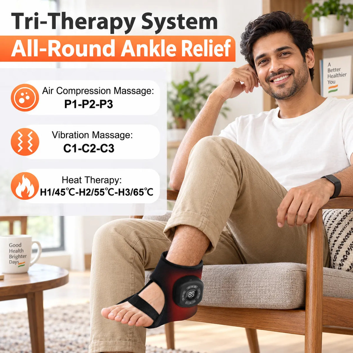 FootEase 3-in-1 Electric Heated Ankle, Foot Compression & Massager