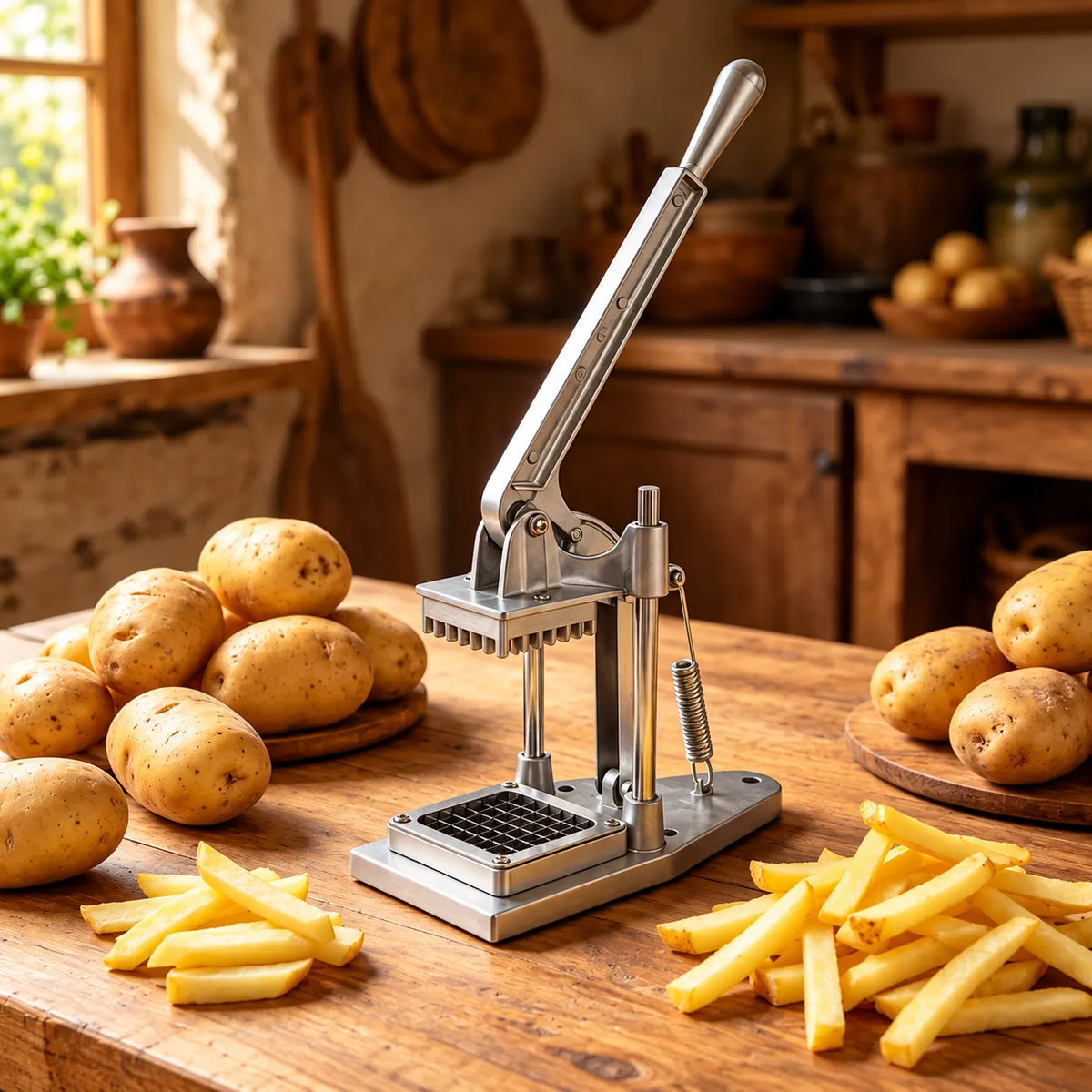 Professional Heavy-Duty Vertical Vegetable Dicer & French Fry Cutter For Uniform Dicing, Chopping, and Slicing.