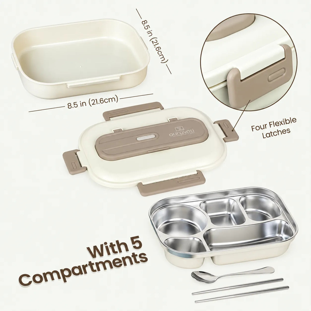 Microwave-Safe Insulated Lunch Box with 5 Compartments Lunchable Food Container with Spoon & Chopsticks