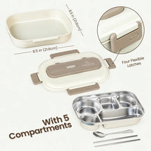 Microwave-Safe Insulated Lunch Box with 5 Compartments Lunchable Food Container with Spoon & Chopsticks
