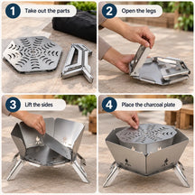2-in-1 Folding Stainless Steel Camping Fire Pit & Stove for Picnic, Barbecue, Campfire & Hiking