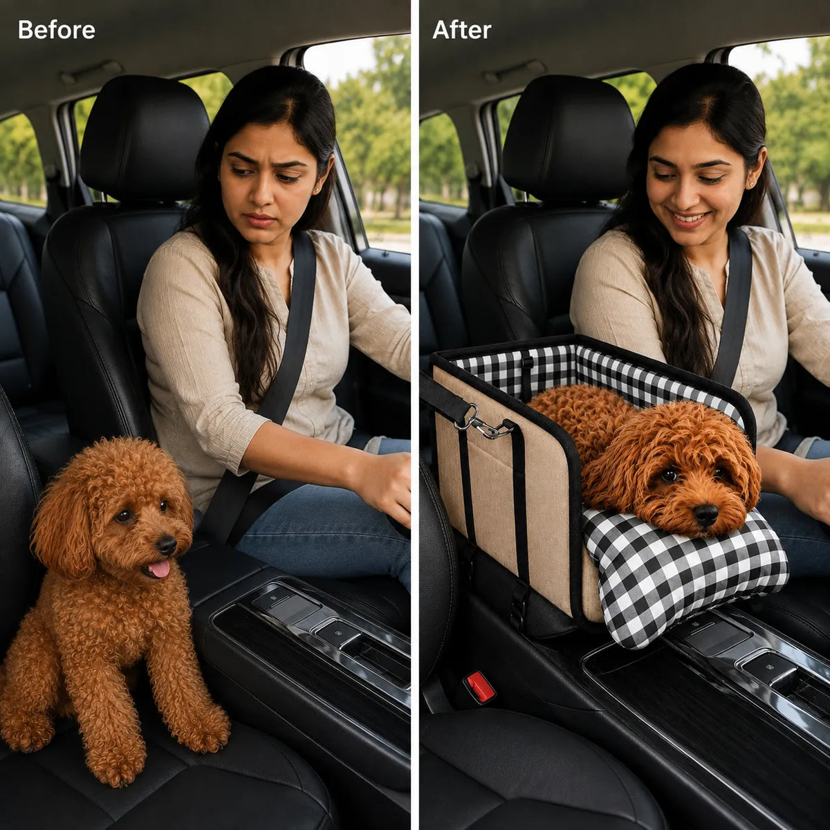 2-in-1 Pet Carrier & Console Seat Dog Car Seat for Small Dogs and Cats