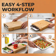Chopping Board with Magnetic Trays – Practical Chopping Board in High Quality Bamboo Wood with Tray