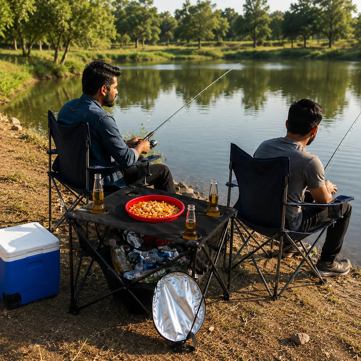 Portable Camping Table With Insulated Cooler for Outside, Fishing, Hiking, Tailgating