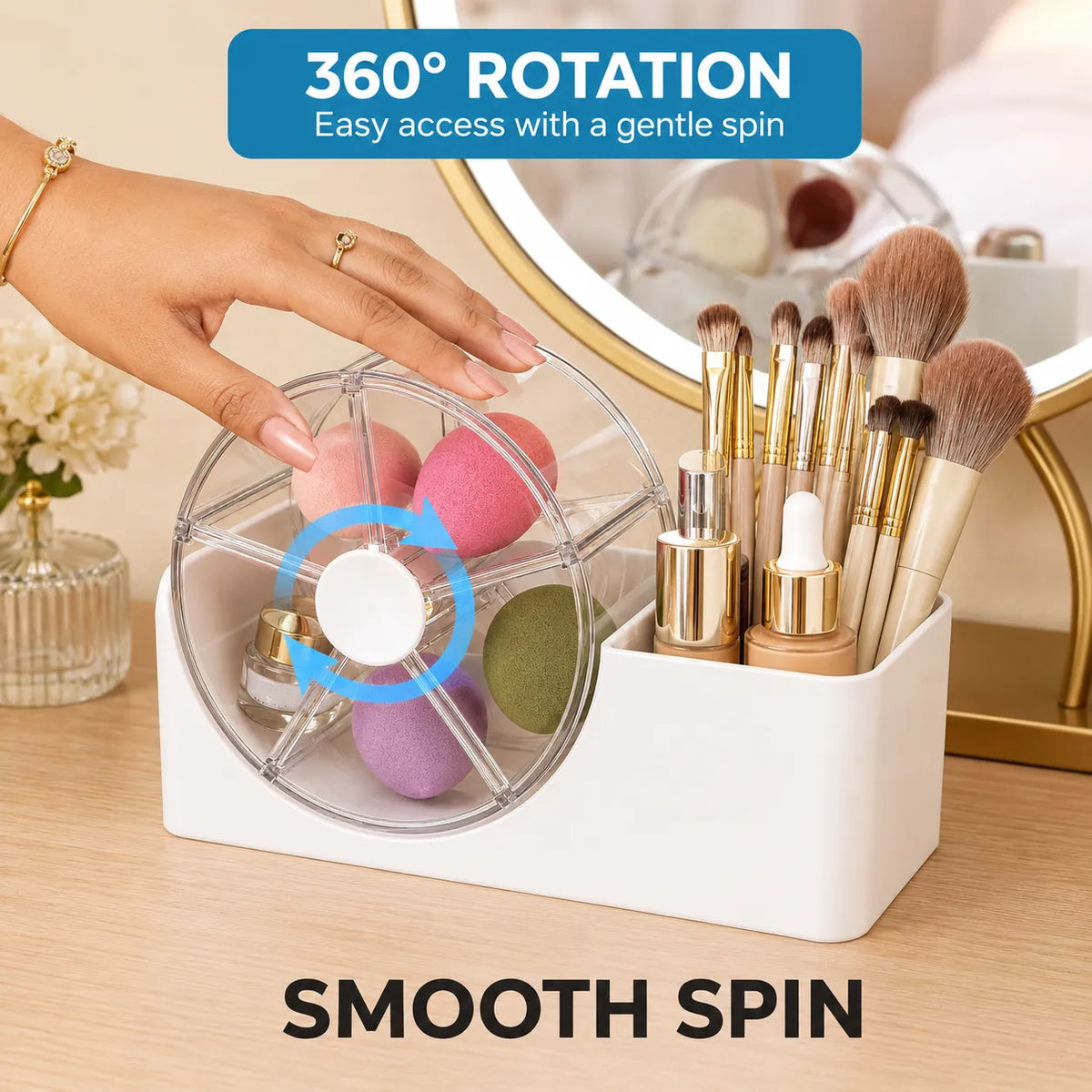 Accessories Organizer with 5-Section Rotating Case With 2-Slot For Dresser, Vanity, Bathroom, Bedroom & Office