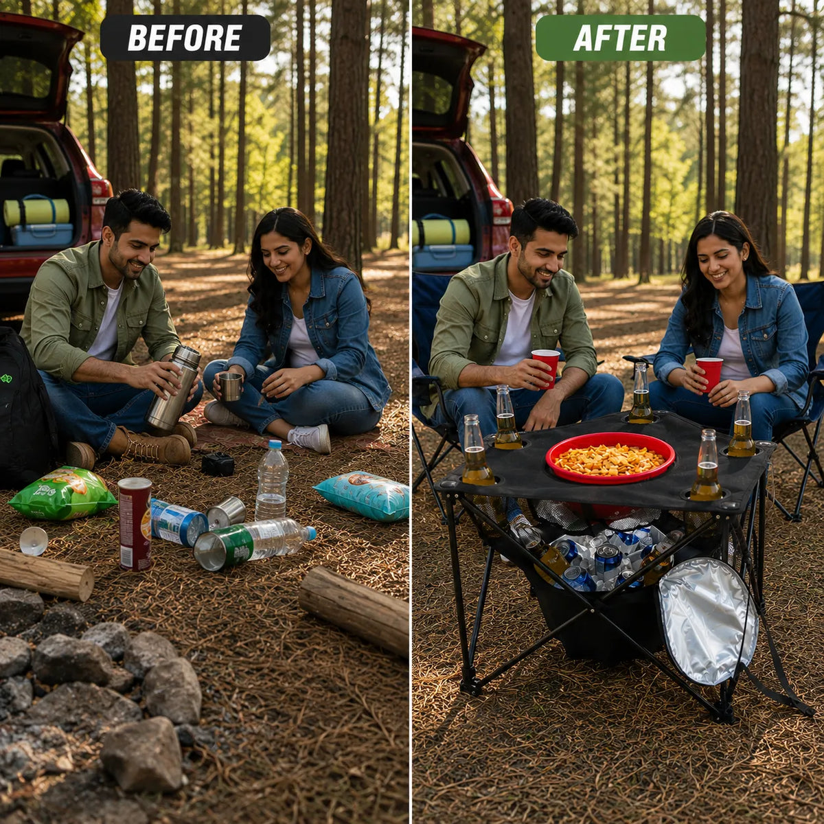 Portable Camping Table With Insulated Cooler for Outside, Fishing, Hiking, Tailgating