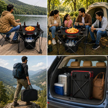Portable Camping Table With Insulated Cooler for Outside, Fishing, Hiking, Tailgating