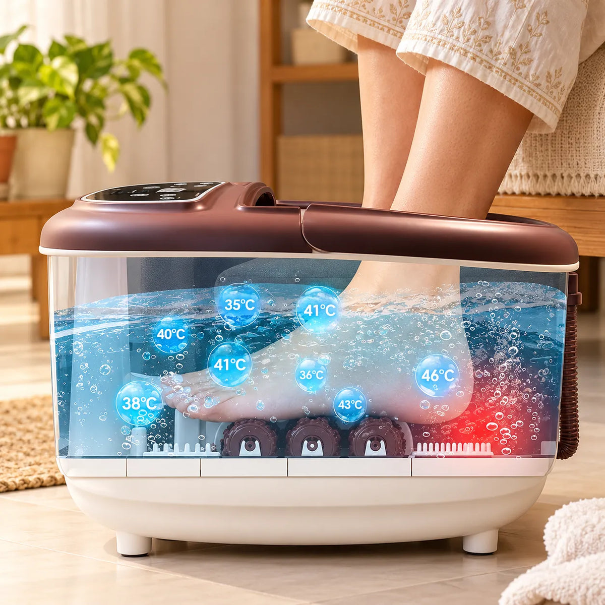 Electric Spa Foot Massager Machine With 8 Manual Rollers, Digital Panel, Bubble Bath & Water Heating Technology For Pedicure, Pain Relief & Foot Care