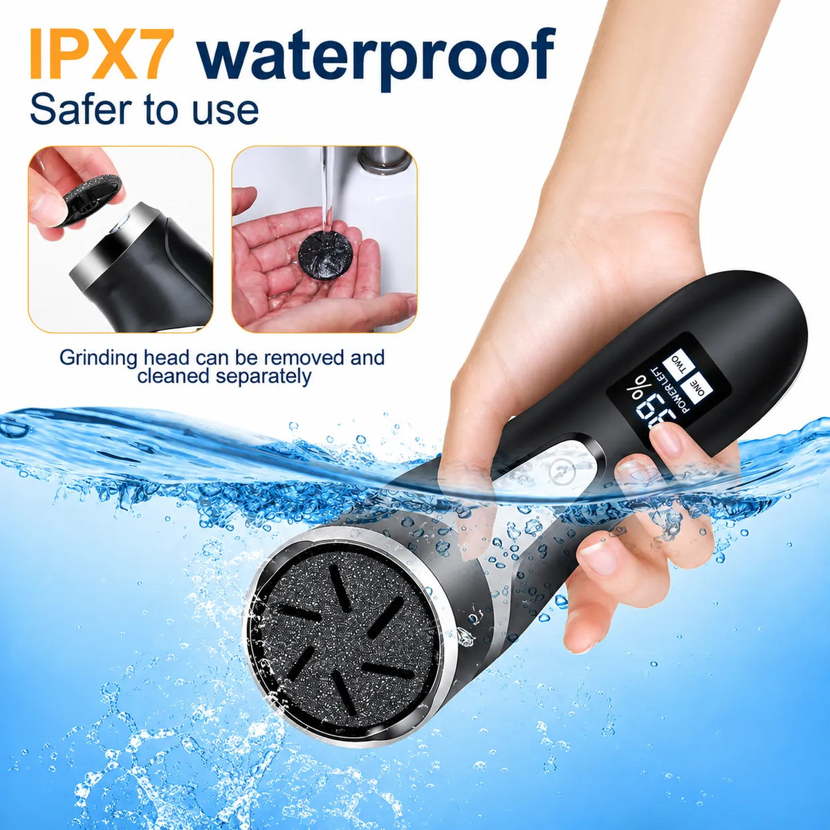 Electric Waterproof Pedicure Kit Rechargeable Calloused Feet Remover Tool with LCD Display for Efficient Exfoliation of Dead Skin on Feet