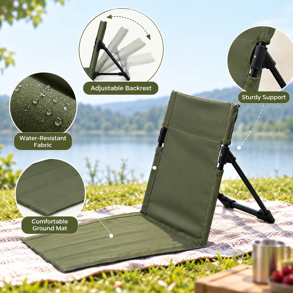 Adjustable Reclining Chair For Beach, Park, Picnic, Camping, Lawn or Terrace