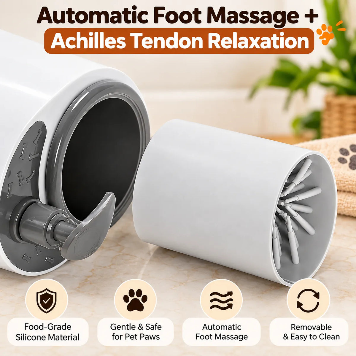 Electric Dog Paw Cleaner with Soap Dispenser, Portable Automatic Washer, Rechargeable, Soft Silicone Bristles, for Dogs & Cats