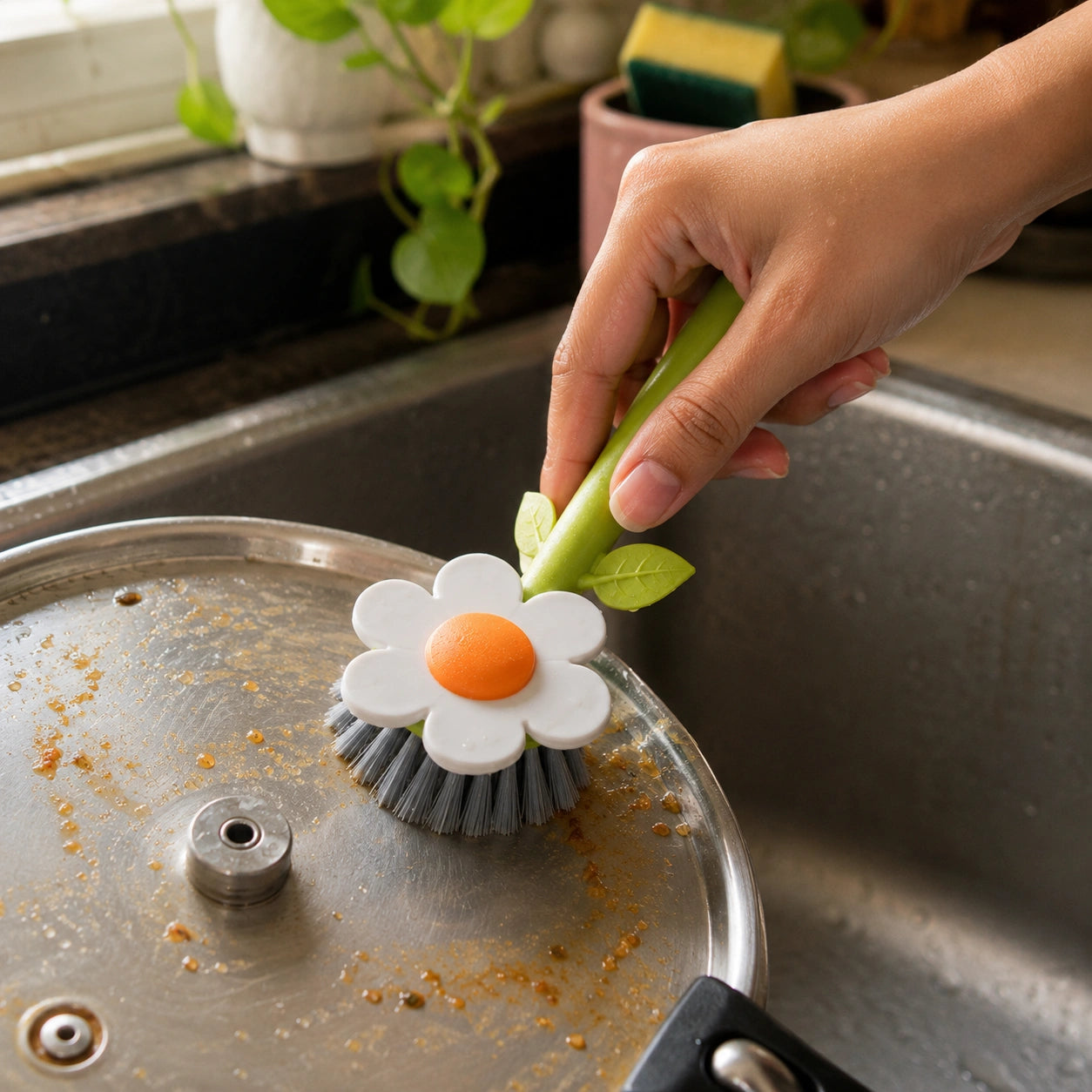 2-In-1 Kitchen Sink & Dish Cleaning Dish Brush With Vase