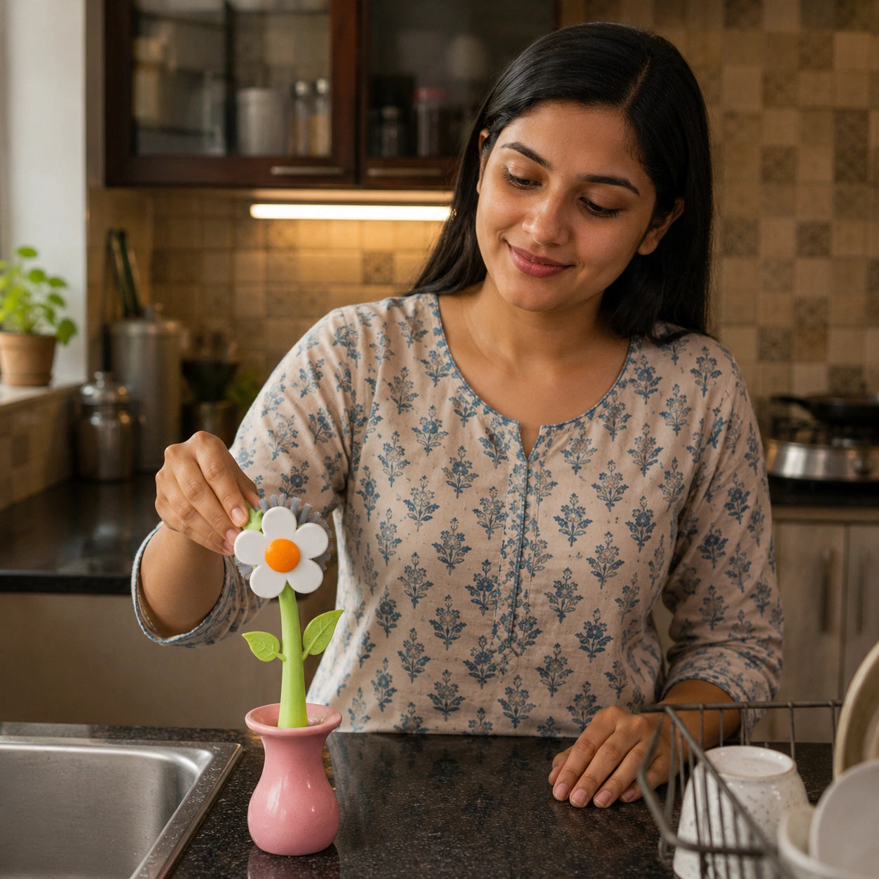 2-In-1 Kitchen Sink & Dish Cleaning Dish Brush With Vase