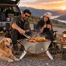 2-in-1 Folding Stainless Steel Camping Fire Pit & Stove for Picnic, Barbecue, Campfire & Hiking