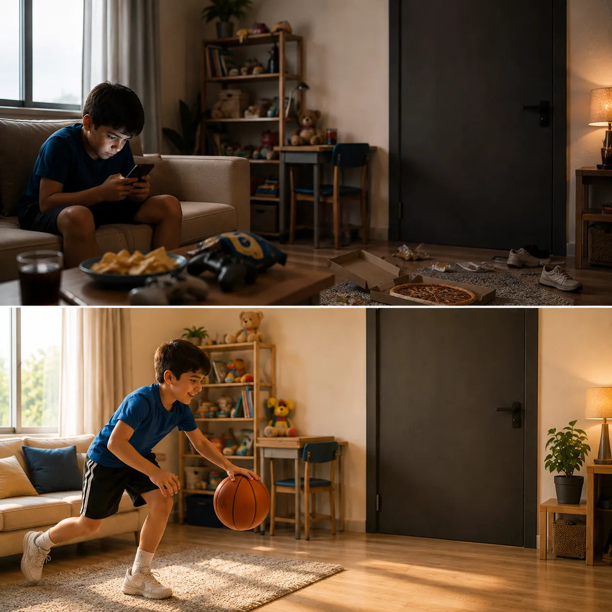 Wall Basketball Basket with 3 Balls, Scoreboard And LED Lights For Indoor - Outdoor