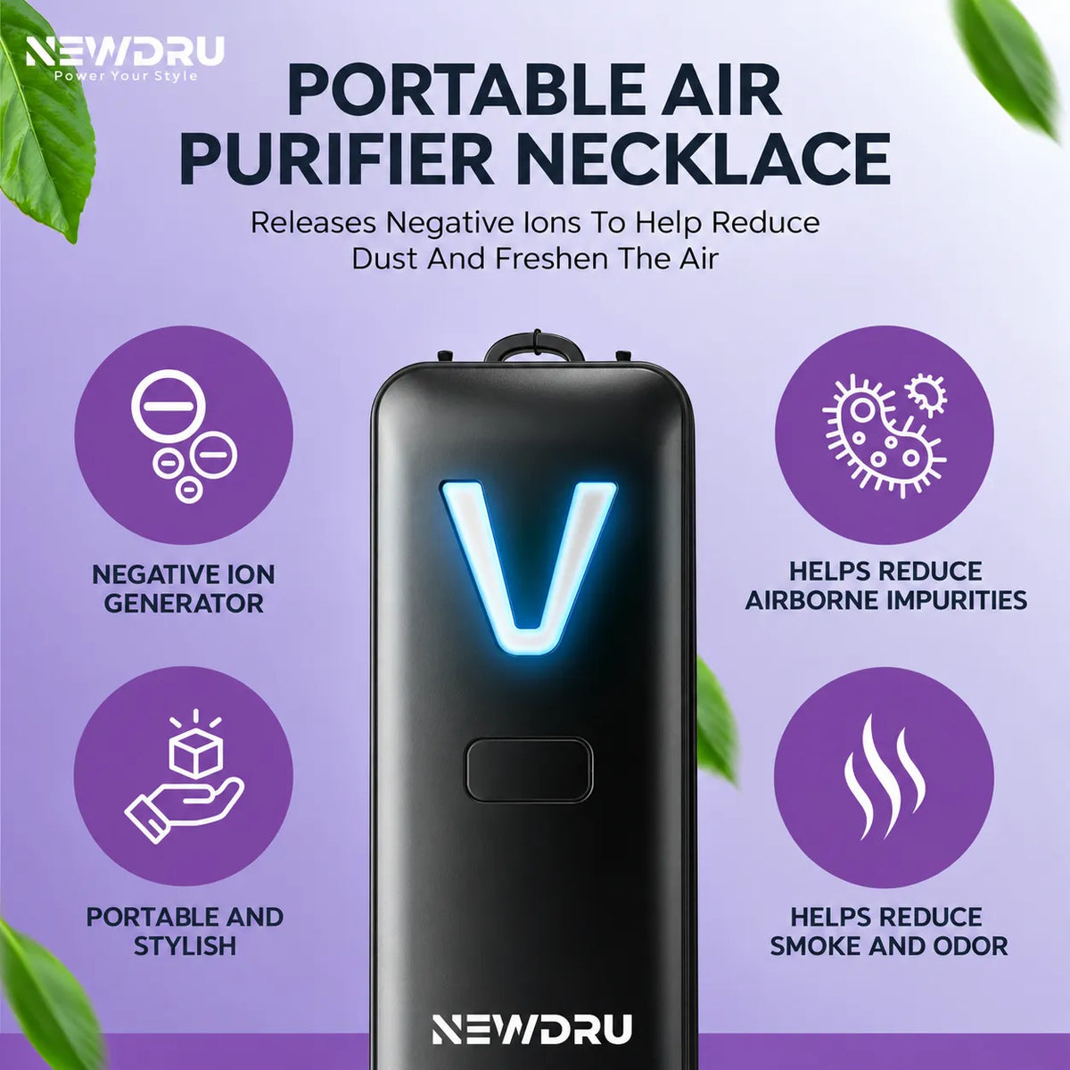 Portable Mini Rechargeable Personal Purifier Necklace with 15-Hour Battery