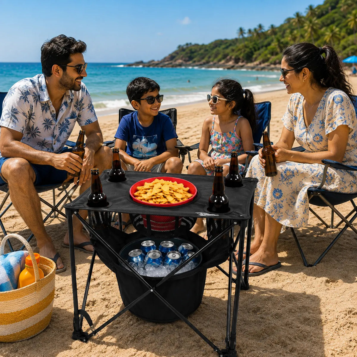 Portable Camping Table With Insulated Cooler for Outside, Fishing, Hiking, Tailgating