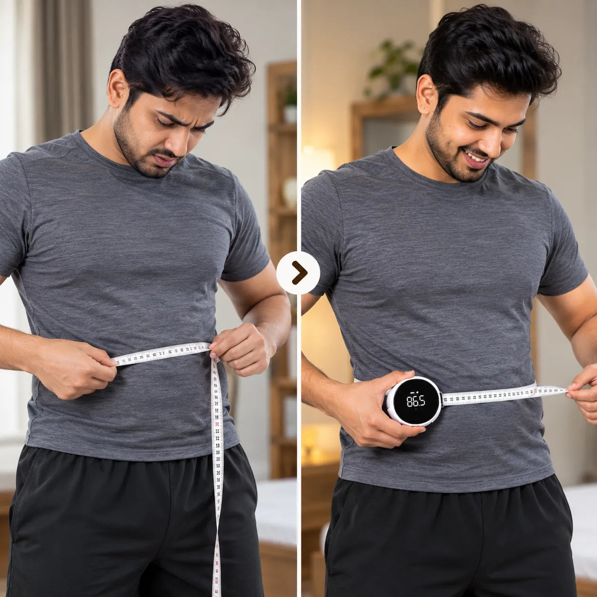 One-hand Retractable Tape with Lock, Fitness & Weight Loss Tracker for Waist/Hips/Arms/Legs, Fitdays App Sync
