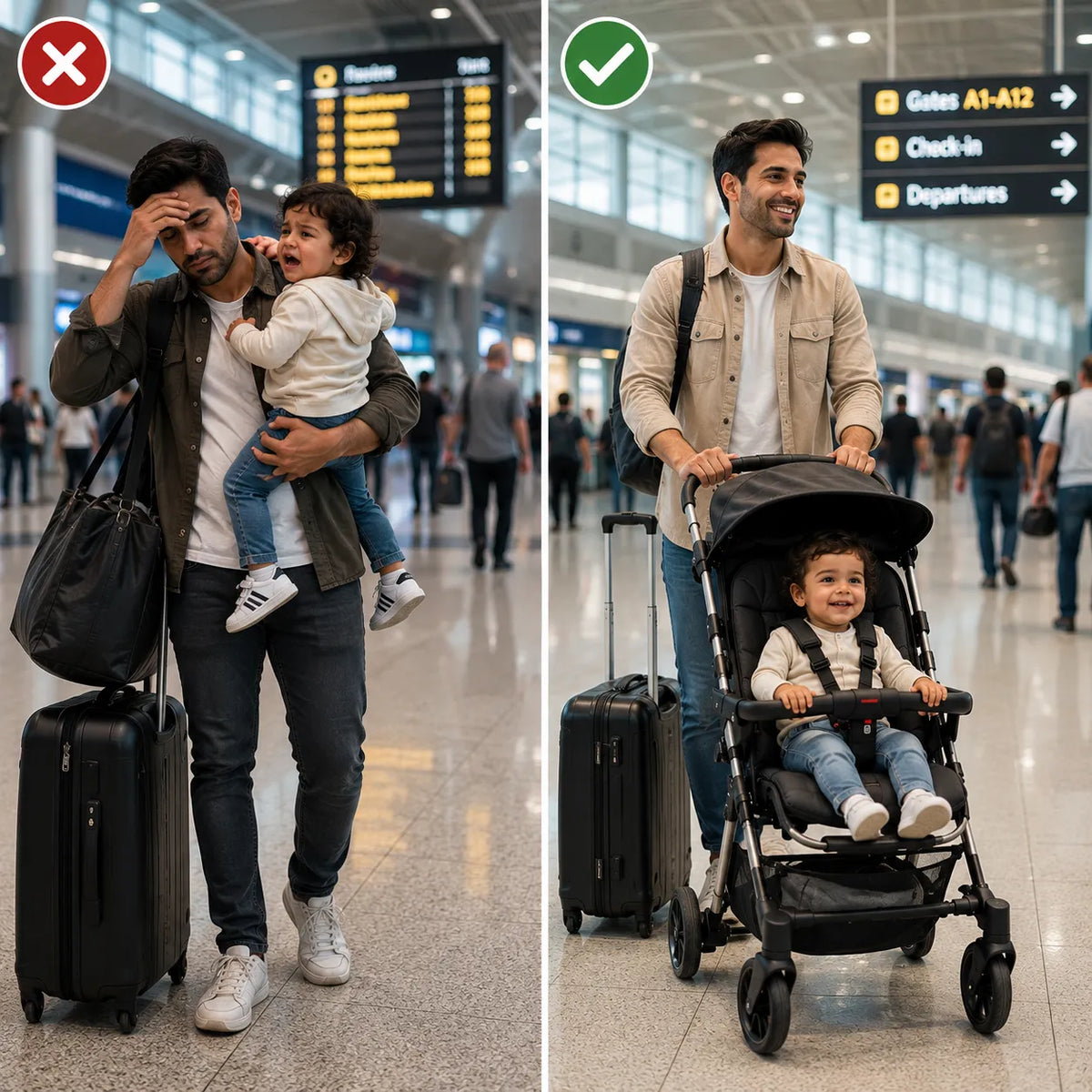 Ultra-Light Portable Baby Stroller with Push Handle, 4 Wheels & Portable Travel Buggy