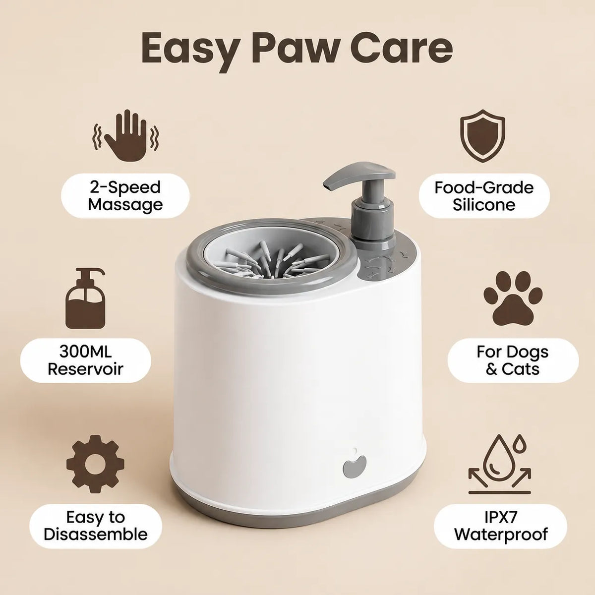 Electric Dog Paw Cleaner with Soap Dispenser, Portable Automatic Washer, Rechargeable, Soft Silicone Bristles, for Dogs & Cats