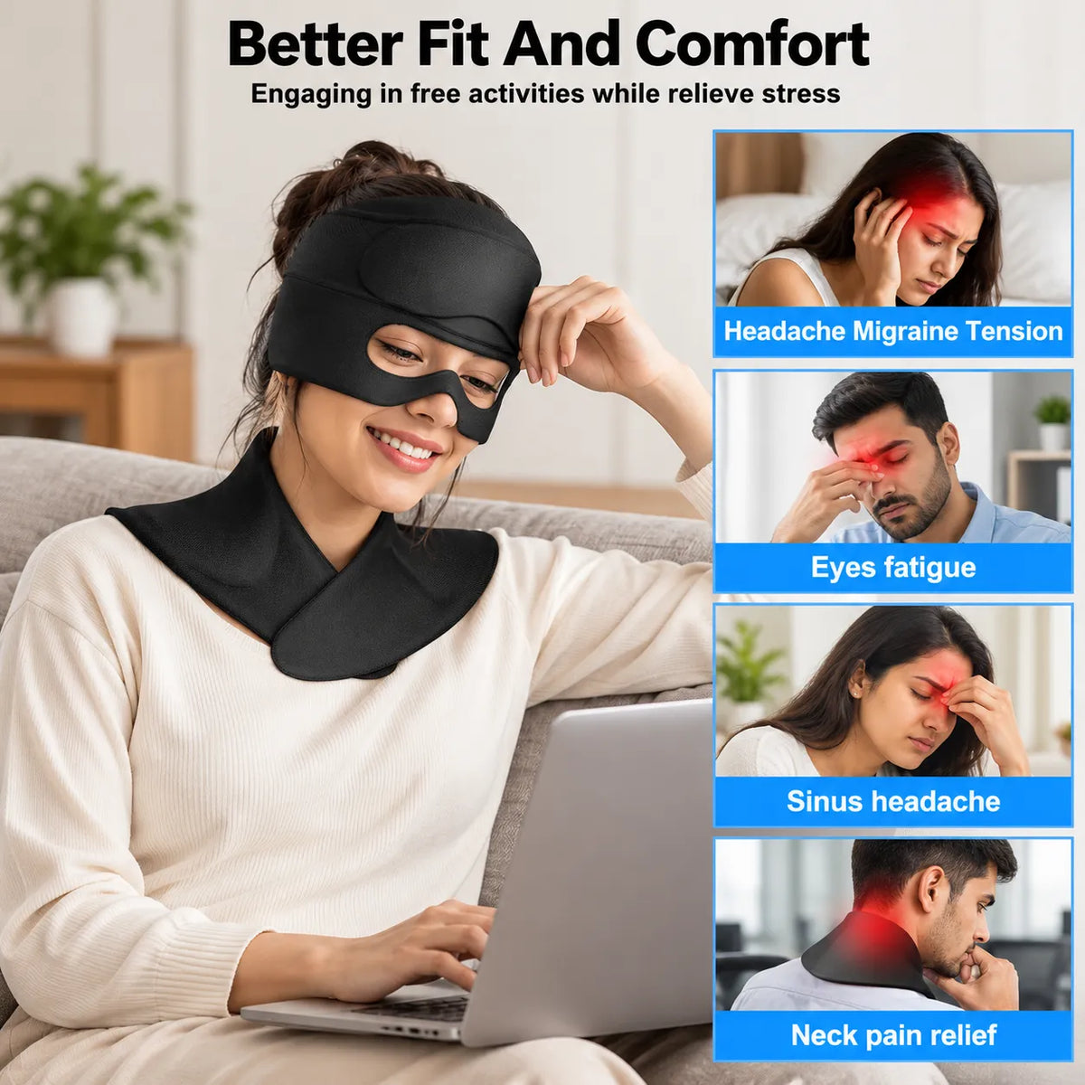 3 in 1 Migraine Relief Cap, Hot and Cold Therapy for Relief of Headaches, Stiff Neck and Eye Fatigue