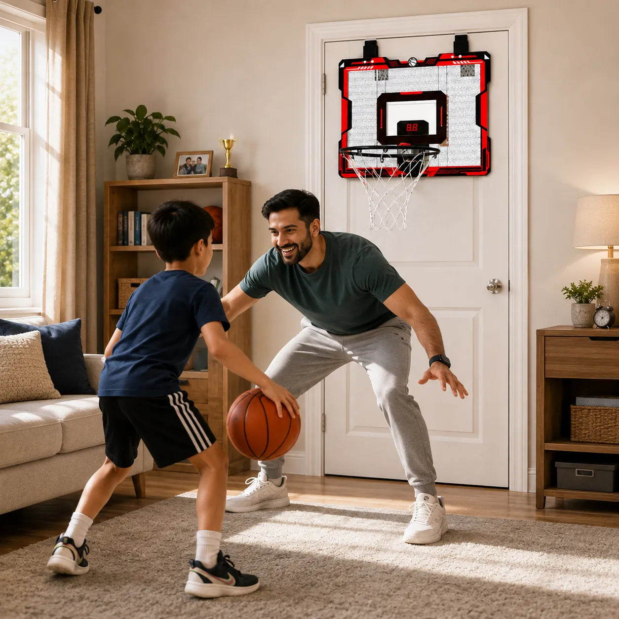Wall Basketball Basket with 3 Balls, Scoreboard And LED Lights For Indoor - Outdoor