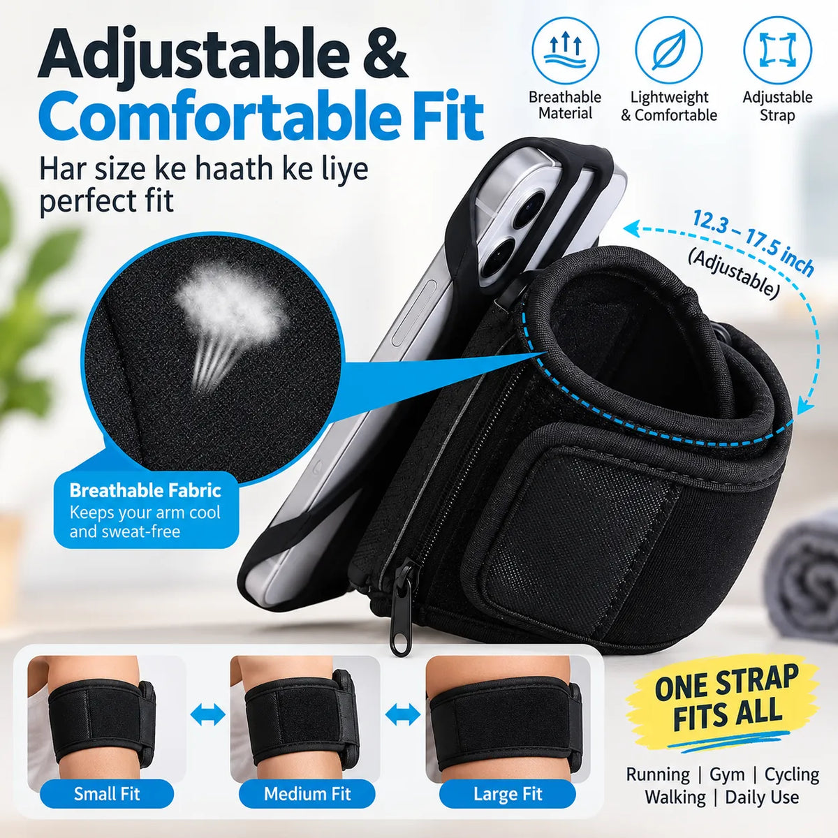 360° Rotatable Armband Phone Holder with Card Pockets for Running, Hiking, Biking & Any Sports