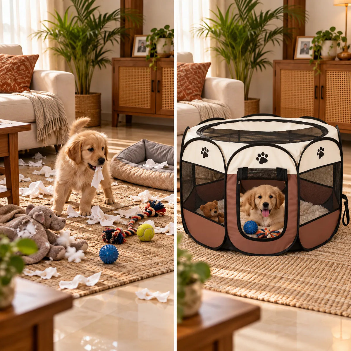Foldable Octagonal Pet Enclosure Tent Portable Pop-Up Breathable Mesh House Shelter Cattery for Cats Dogs and Small Animals