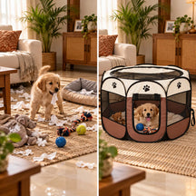 Foldable Octagonal Pet Enclosure Tent Portable Pop-Up Breathable Mesh House Shelter Cattery for Cats Dogs and Small Animals