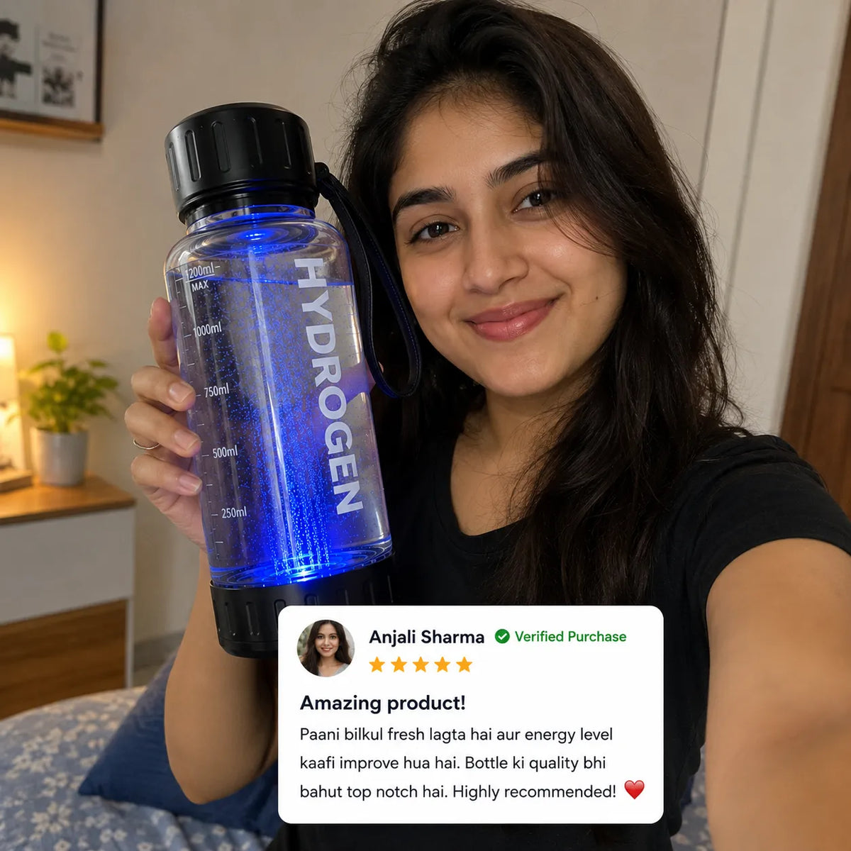 Portable Hydrogen Water Bottle with PEM Technology in 6-Minute Electrolysis for Home Office Travel & Fitness
