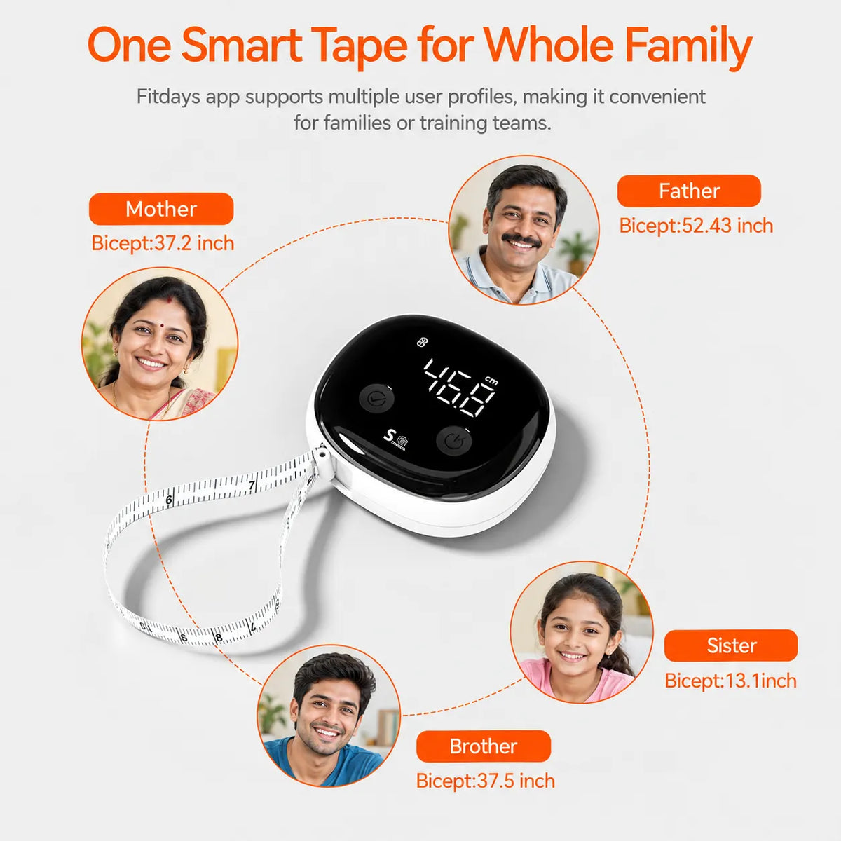 One-hand Retractable Tape with Lock, Fitness & Weight Loss Tracker for Waist/Hips/Arms/Legs, Fitdays App Sync