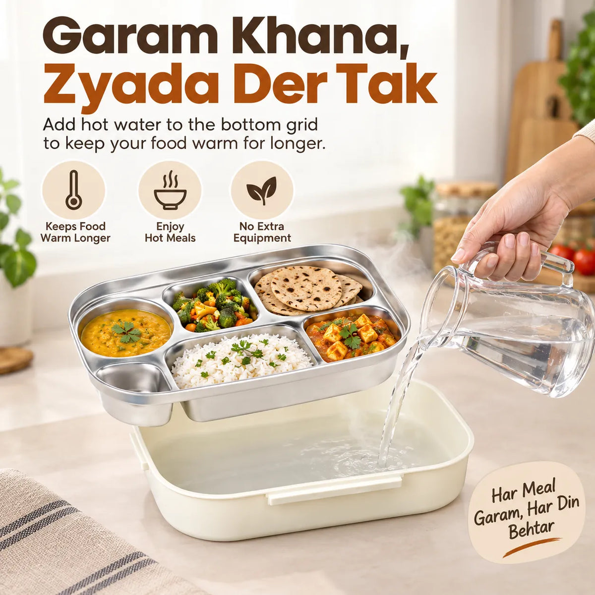 Microwave-Safe Insulated Lunch Box with 5 Compartments Lunchable Food Container with Spoon & Chopsticks